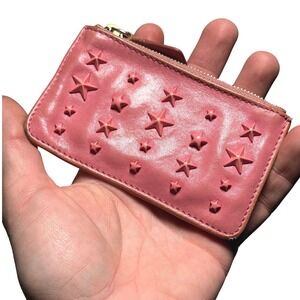 Jimmy Choo Pink Leather Star Studded Nancy Coin Purse Key Pouch Made in Italy